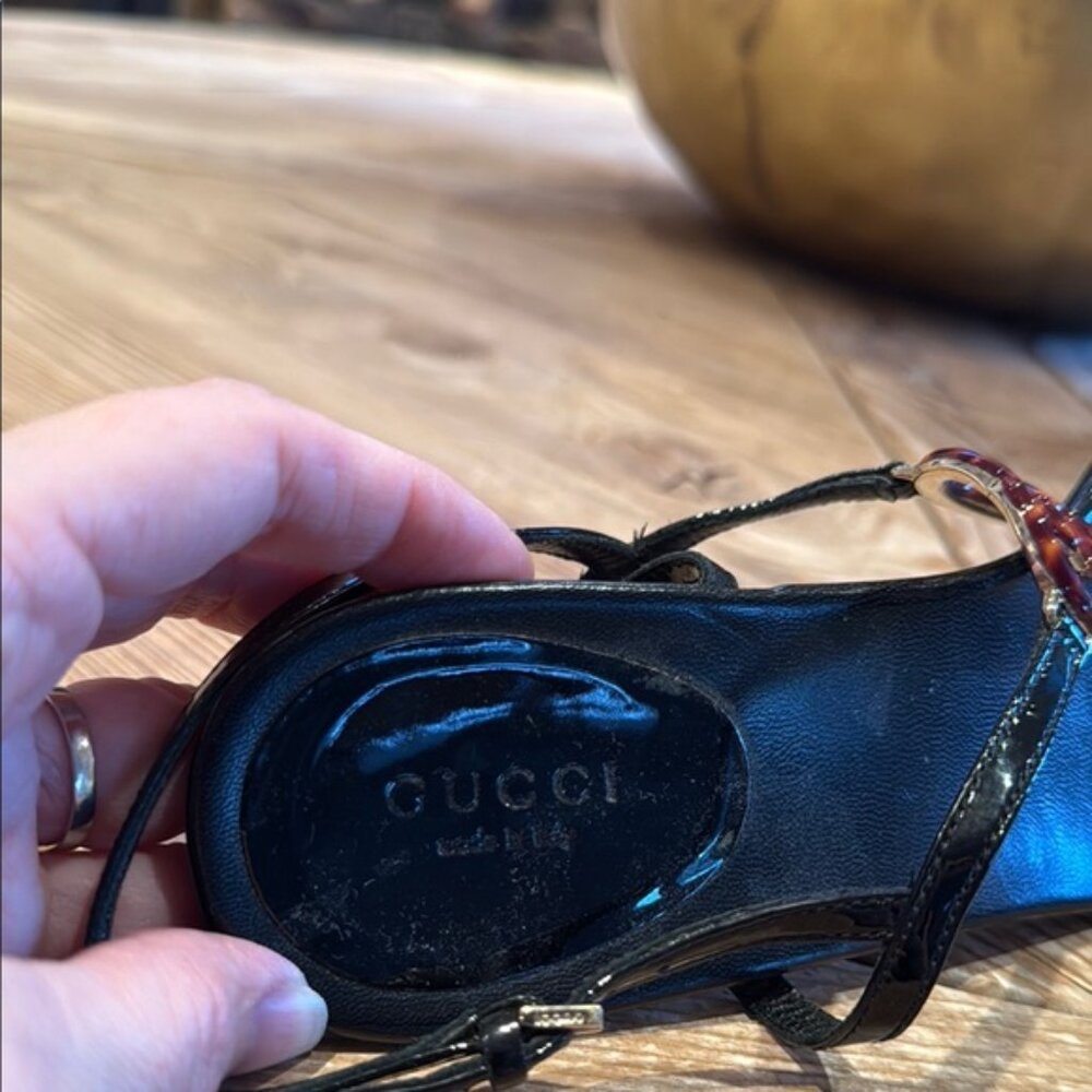 Authentic Gucci logo black kitten heel sandal Women's 10 - Picture 5 of 9